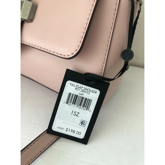$198 Dkny Smooth Leather Cashmere Blush Pink Val Flap Shoulder Handbag - Picture 11 of 14